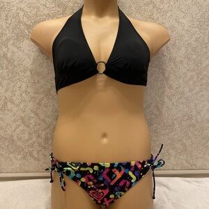Merona Black Bikini with Roxy Multicolor Patterned Bottom